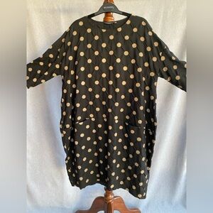 Marisfrolg | High End 100% Wool Statement Sculptural Gold Polka Dot Black Dress